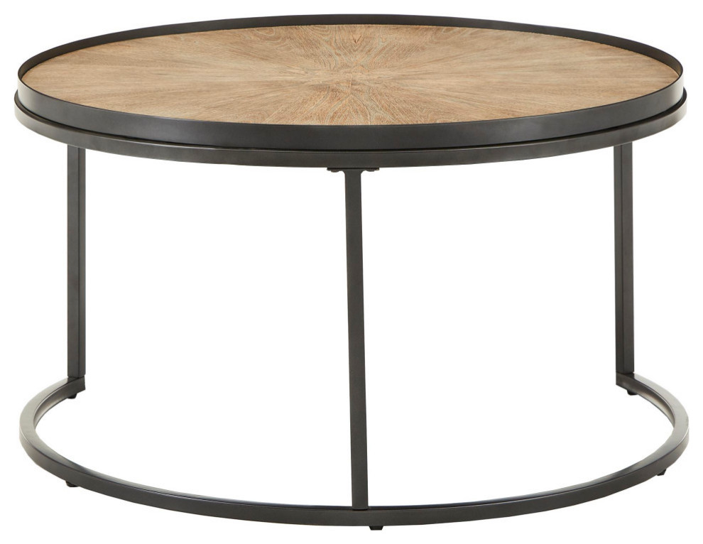Elsie Grey Oak Finish Round Nesting Coffee Table Industrial Coffee