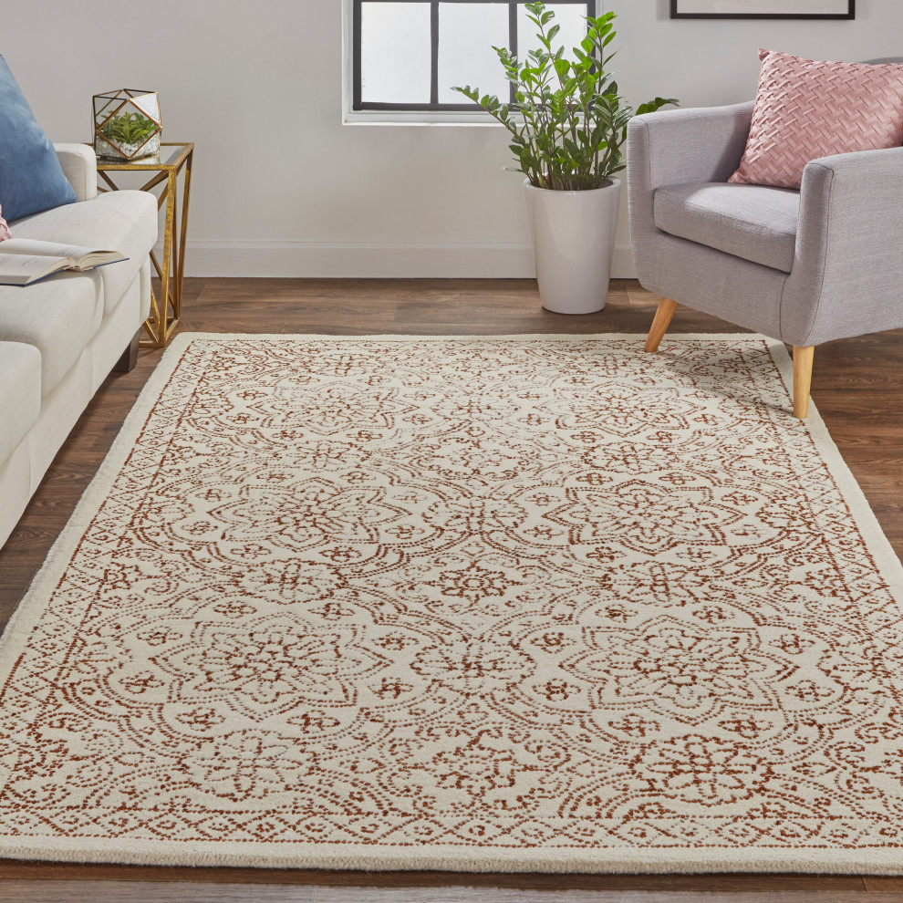 Feizy R8044ORN Modern Family Hand Tufted Gray / Orange Area Rugs, 4' x