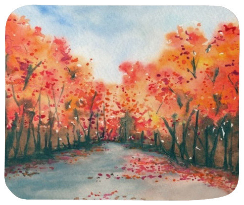 Mousepad, Autumn Journey Landscape Painting, Art for Home