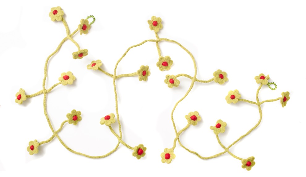 Felt Flower Christmas Garland, Green and Red Contemporary Wreaths