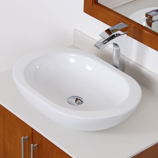 Elite White Ceramic Oval Bathroom Sink Contemporary Bathroom Sinks