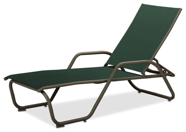 Gardenella Sling 4-Position Chaise, Textured Beachwood, Forest Green