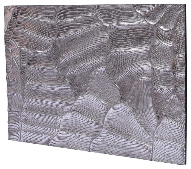 Pyla Solid Wood Silver Rectangular Wall Art Panel Contemporary Wall