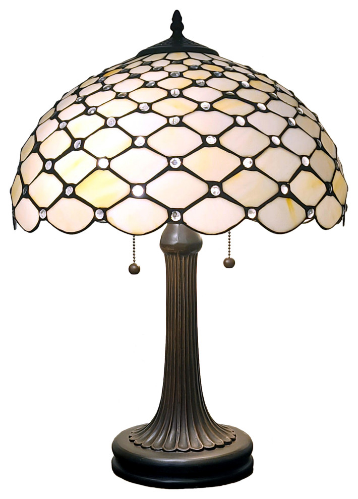 Tiffany Style 2 Light Jeweled Table Lamp 24" Tall Victorian Table