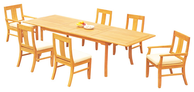 7-Piece Outdoor Teak Dining Set, 117" Extension Rectangle Table, 6 Osbo Chairs