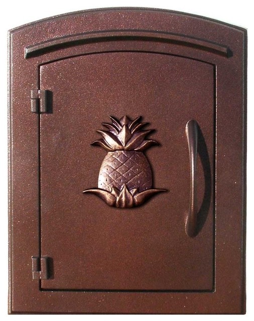 Non-Locking Column Mount Mailbox, "Decorative Pineapple Logo", Antique Copper
