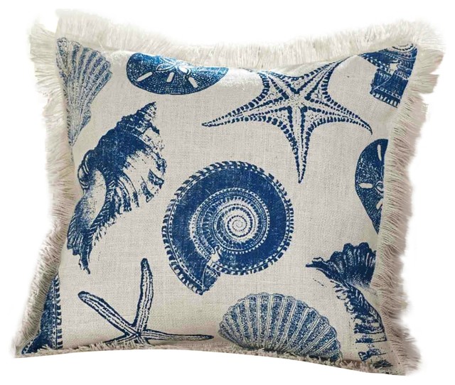 Mud Pie Ocean Blue Nautilus Conch Shells Starfish Accent Throw