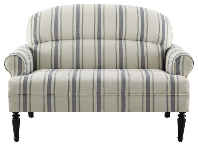 Roll Arm Upholstered Sofa Cambridge Blue Stripe