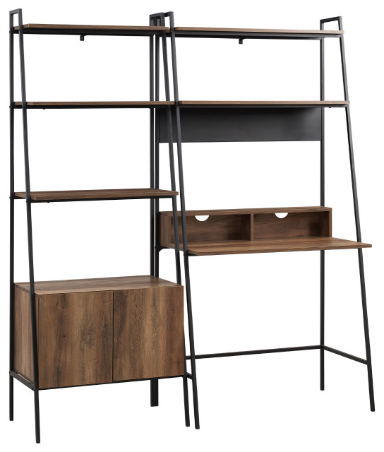 2Piece Home Office Set, Rustic Oak Industrial Desks And Hutches