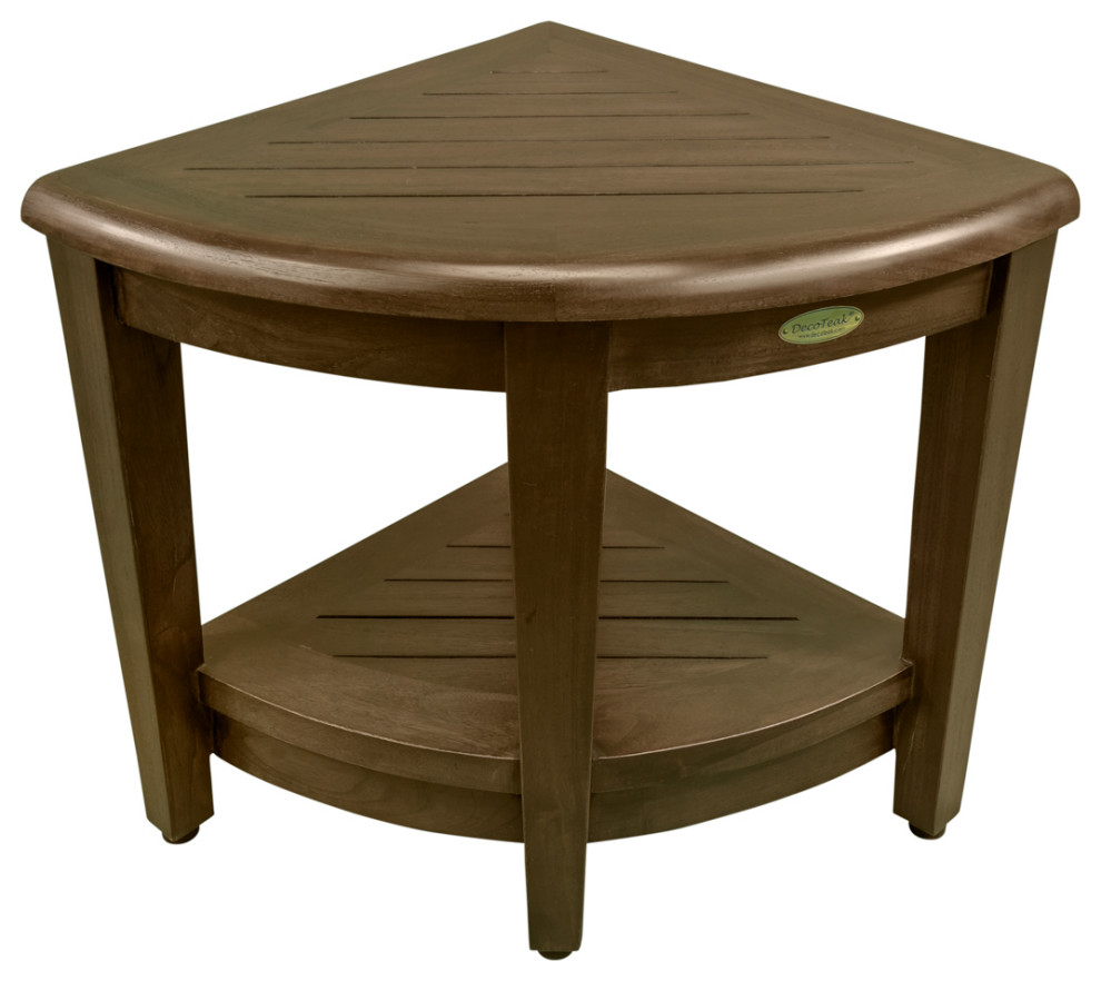 Oasis Teak Corner Shower Stool, Table With Shelf, 16"x23" Asian
