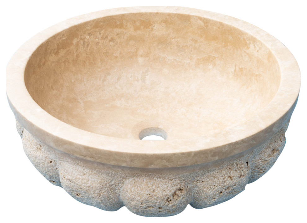 Natural Stone Vessel Sink Circular Light Travertine 16"x6" (40.6x15