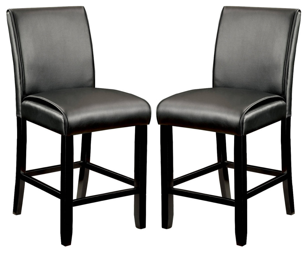 Set of 2 Leatherette and Wood Dining Chairs, Counter Height