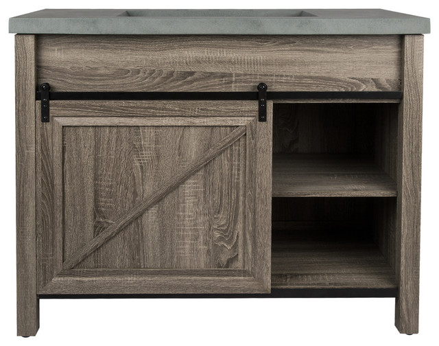 42 Farmhouse Sliding Barn Door Vanity With Faux Cement Top