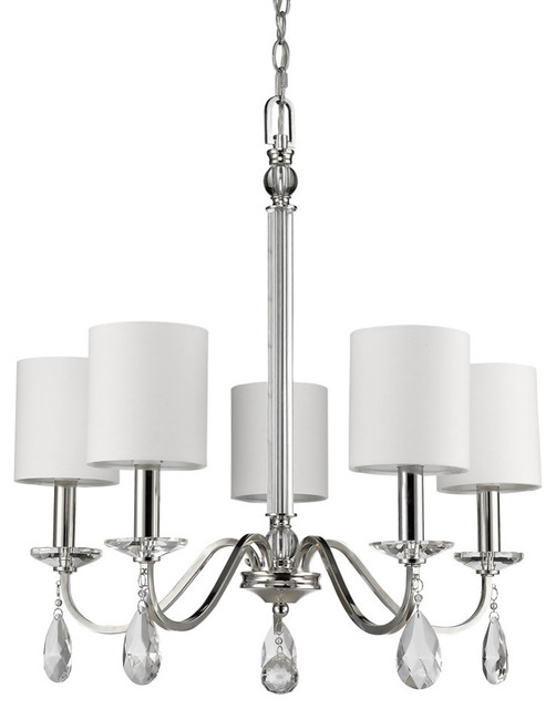Lily 5 Light Chandelier Polished Nickel White Fabric Shade