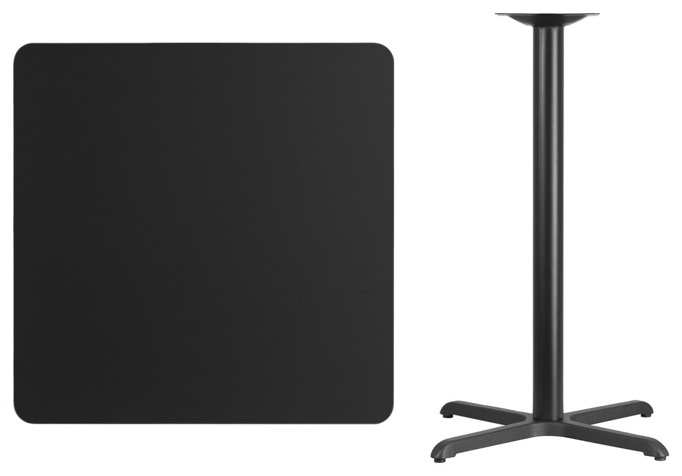 36'' Square Black Laminate Table Top With 30''x30'' Bar Height Table Base