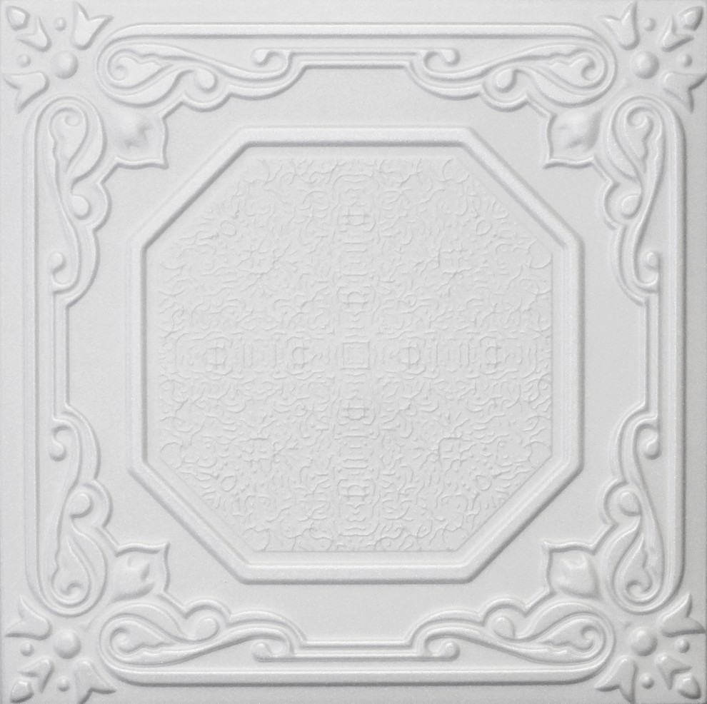 20"x20" Styrofoam Glue Up Ceiling Tiles, R32W Plain White Traditional