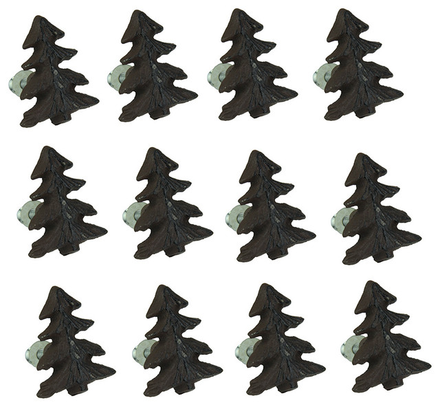 Rustic Brown Woodland Pine Tree 12 Piece Cast Iron Drawer Pull Set Rustic Brown Woodland Pine Tree 12