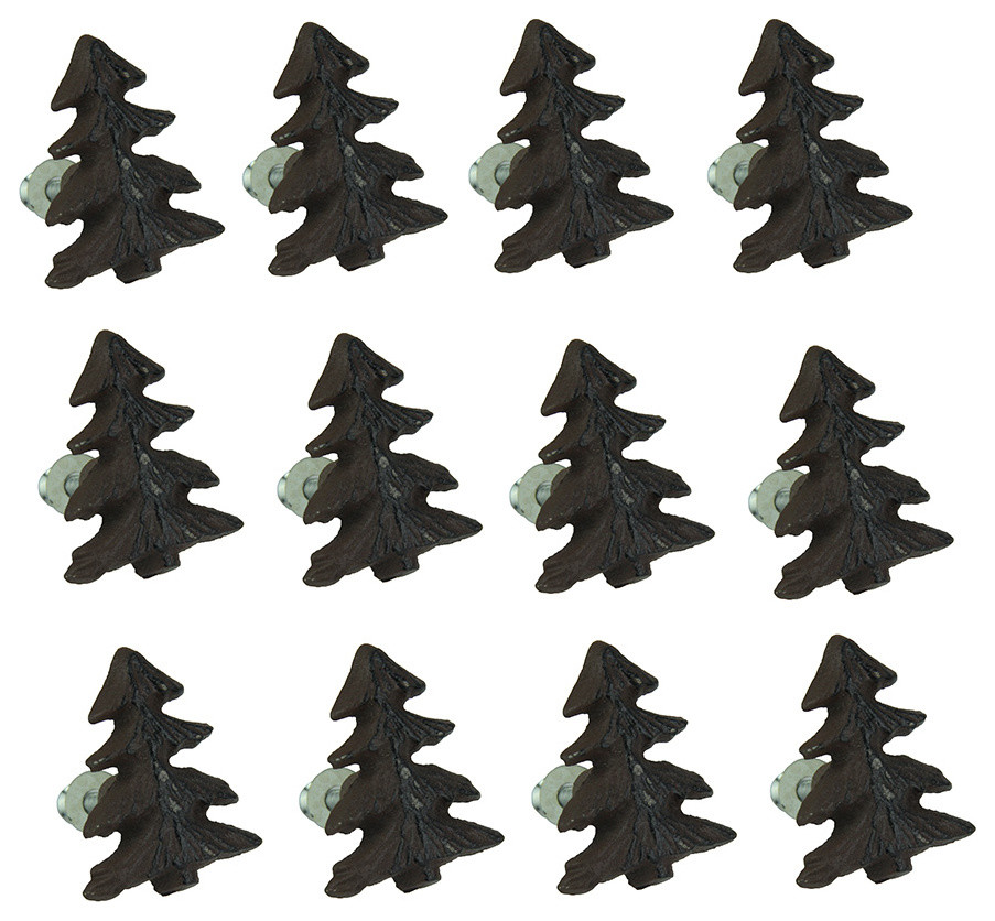 Rustic Brown Woodland Pine Tree 12 Piece Cast Iron Drawer Pull Set