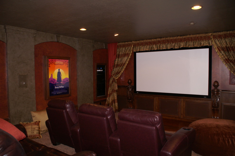 Photo of a mediterranean home theatre in Salt Lake City.