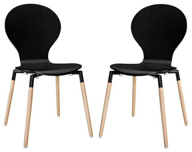 Modern Contemporary Kitchen Wood Dining Chair Set of 2 Black Dining