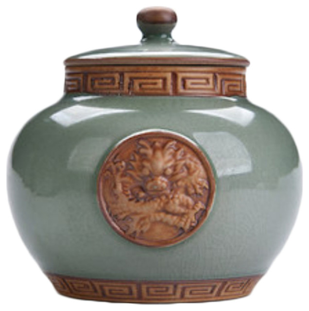 Japanese Ceramic Tea Canister, A5 Asian Kitchen Canisters And Jars