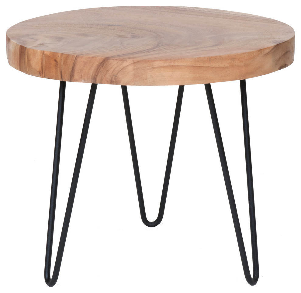 East At Main's Larkin Brown Teakwood Round Accent Table Contemporary