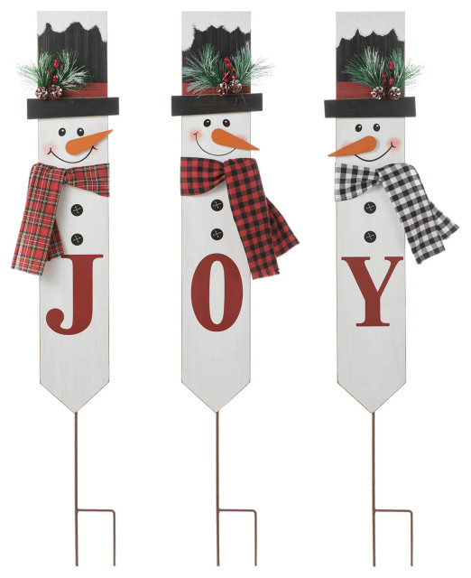 3-Piece Wooden/Metal Lawn Sign Set, JOY - Traditional - Outdoor Holiday ...