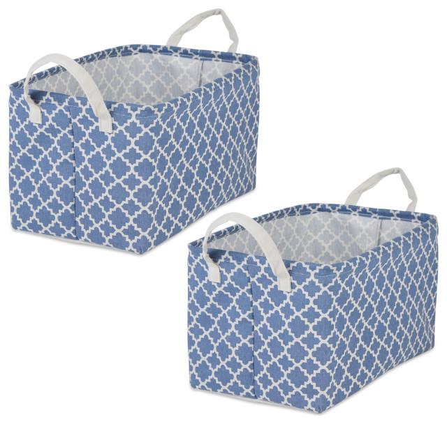 PE-Coated Laundry Bin Lattice French Blue Rectangle LG 10.5x17.5x10.5 (Set of 2)