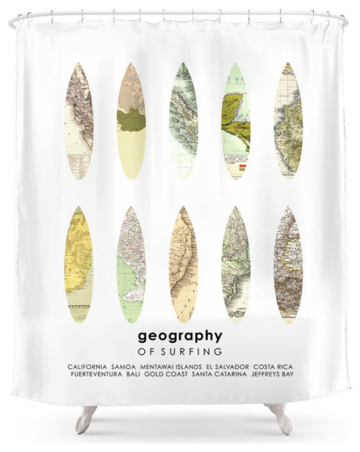 Geography Of Surfing Shower Curtain Contemporary Shower