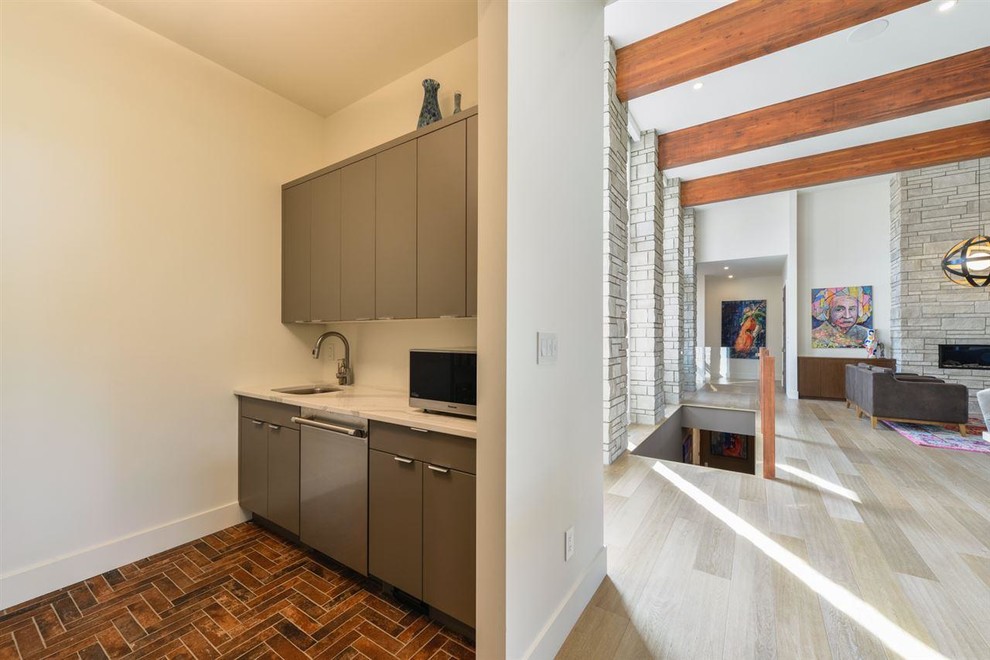 Example of a trendy kitchen design in Edmonton