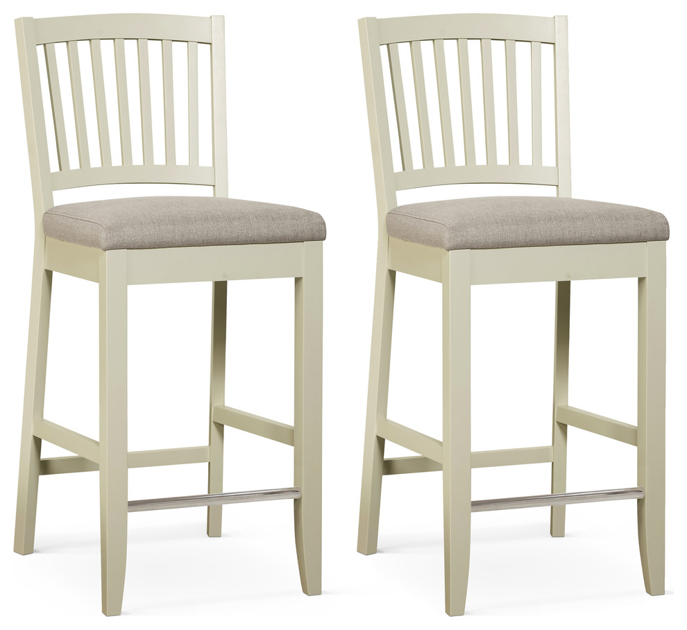 Sandford Slatted Bar Stools, Off White and Gray, Set of 2
