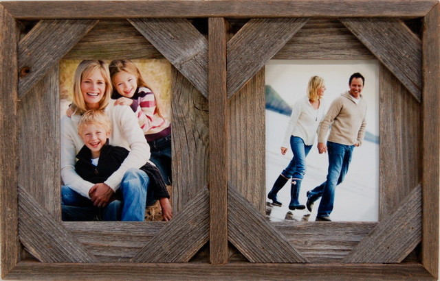 Collage Frame With Two Openings, Barn Wood With Cornerblocks, 5