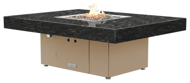 Rectangular Fire Pit Table, 48x36, Propane, Black Pearl Top, Beige