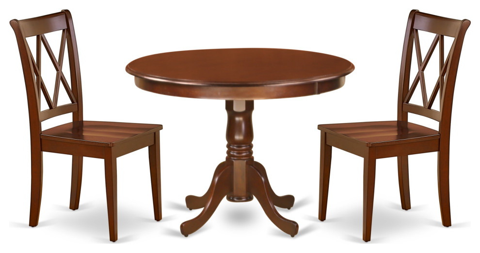 3 Piece Round 42 Table And 2 Double X Back Chairs Traditional