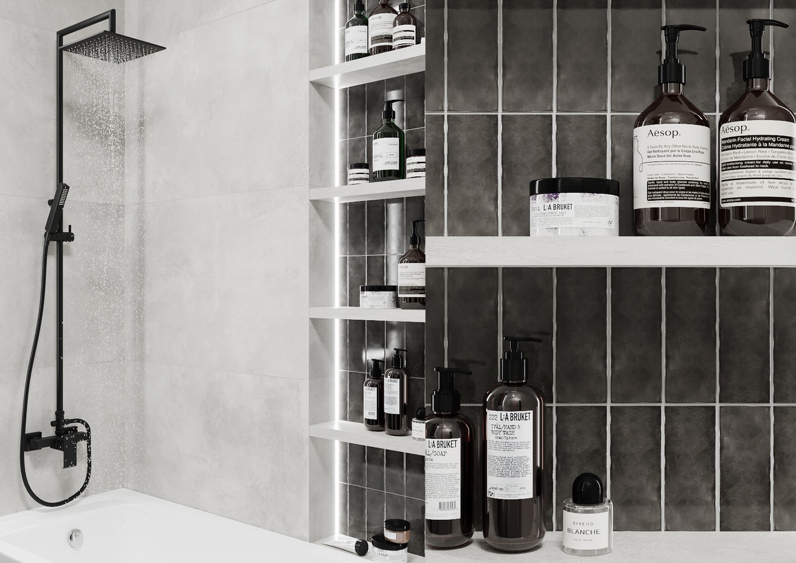 Полочки из плитки в ванной комнате