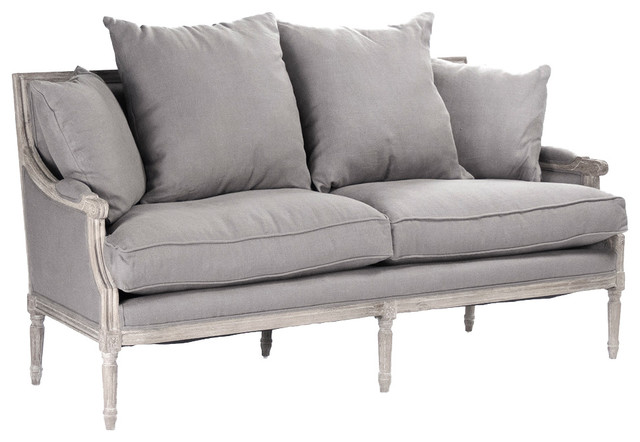 St Germain French Country Limed Oak Louis Xvi Grey Linen Sofa