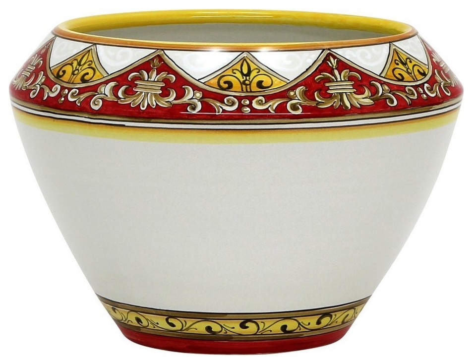 Deruta Bella Cachepot Red, Gold, White Design, 14