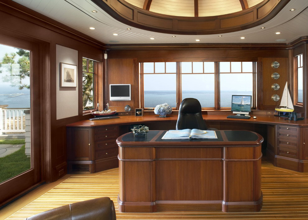 Photo of a contemporary home office in Boston with a freestanding desk.