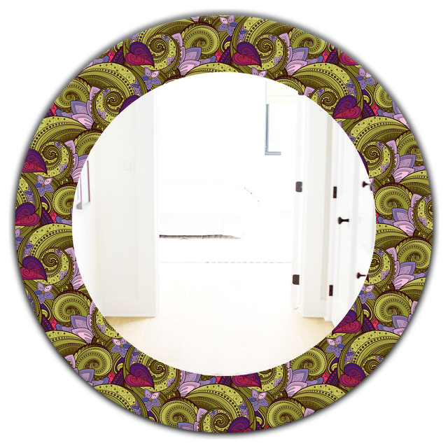 Designart Floral Paisley Garden Style Frameless Oval Or Round Wall ...