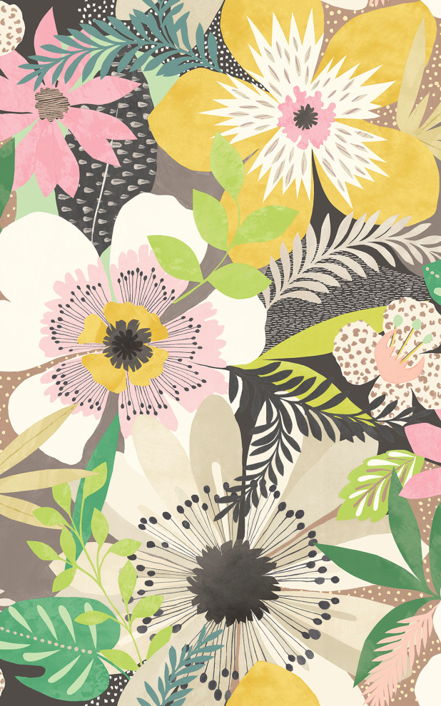 Janis Mustard Floral Riot Wallpaper, Swatch