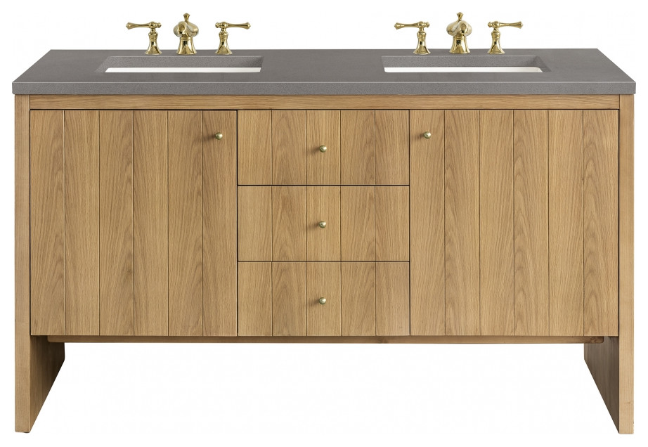 60" Modern Farmhouse Double Sink Bathroom Vanity Grey Quartz, James