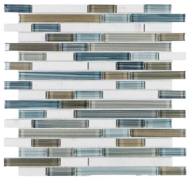 11.8"x12" Blue Glass And Stone Mosaic Contemporary Mosaic Tile by