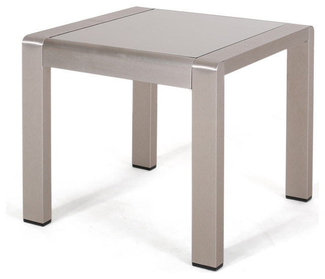 Giovanna C Outdoor Aluminum Side Table With Glass Top Silver Finish Matte