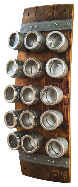 Banded Wine Barrel Spice Rack With 15 Cans