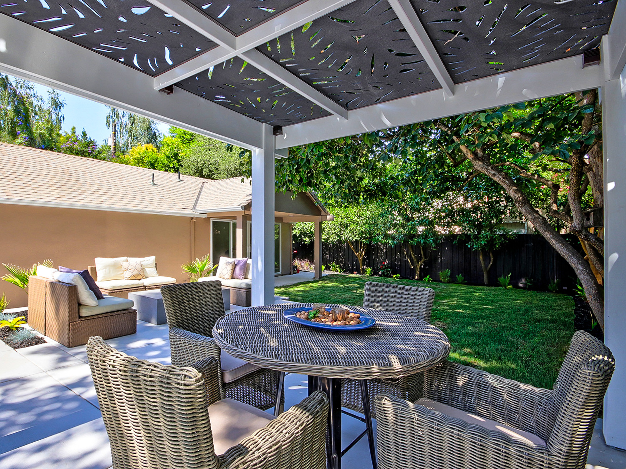 View from Under the Pergola: Dining, Seating, and Teen Hangout Connection