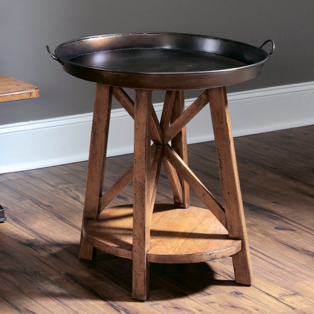 American Drew New River Round Tray Top End Table w/ Shelf