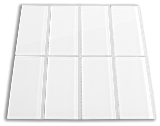 White 3" x 6" Glass Subway Tile