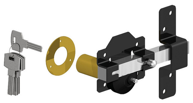 Single Cylinder Rim Lock, Black/Stainless, 2", Single Cylinder