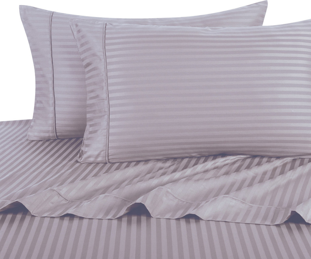 1200 Thread Count Egyptian Cotton Stripe Bed Sheet Set, Queen, Lavender