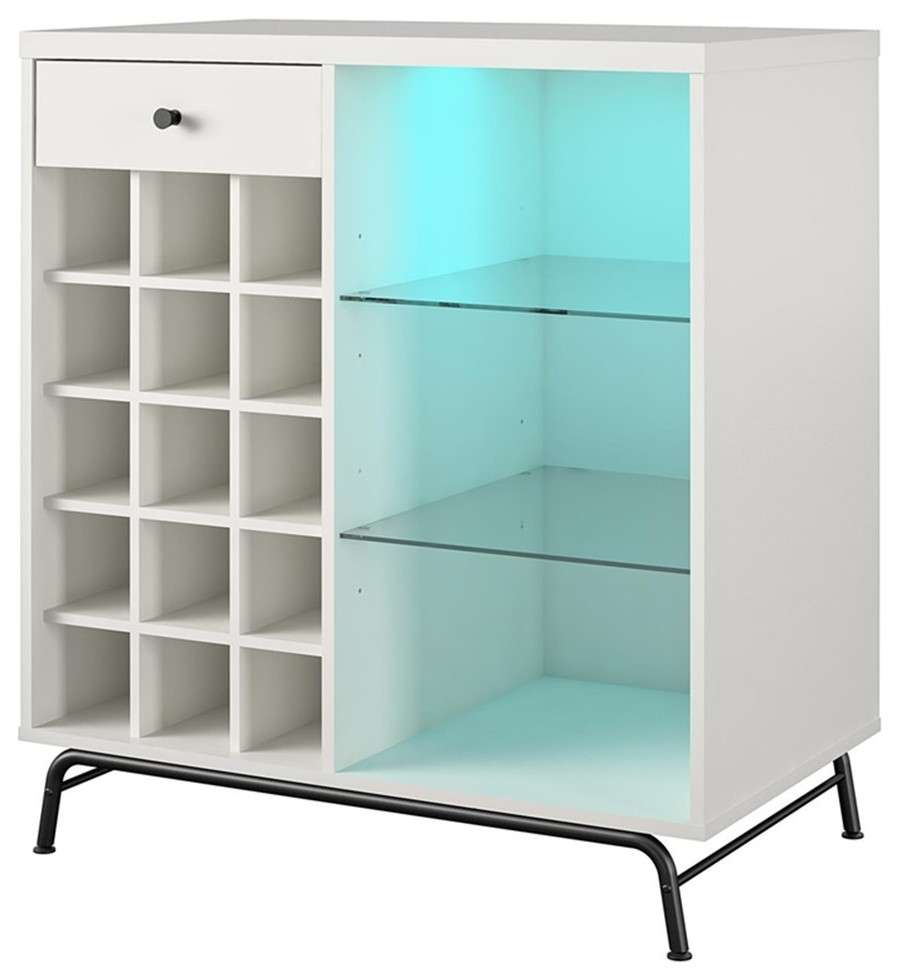 Pemberly Row Traditional 3 Shelf Bar in White Transitional